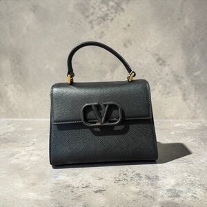 Valentino Garavani Black Leather Top-Handle Satchel with‎ Gold Accents